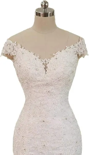 Vista 3 de Vestidos de novia largo vestido de novia sirena vestidos de novia de encaje apliques vestido de novia con cuentas fuera del hombro de las mujeres