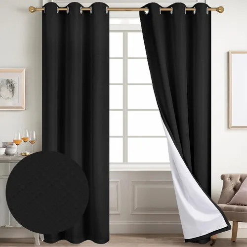 Vista 43 de Diraysid Cortinas 100% opacas de lino beige para dormitorio, con ojales, aislamiento térmico, cortinas de oscurecimiento de habitación