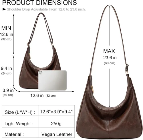 Vista 6 de NIUEIMEE ZHOU Bolsos Hobo para mujer Bolso de hombro de cuero vegano plegable Bolso de mano holgado Bolso bandolera