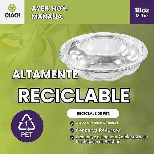 Vista 3 de CIAO! Tazón de fruta y ensalada PET transparente de 18 oz con tapa de cúpula rosa (150/caja)