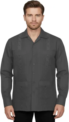 Vista 17 de NE PEOPLE Camisa de manga larga bordada con botones de guayabera cubana para hombre (S-4XL)