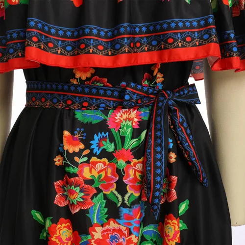Vista 5 de Vestidos largos para mujer, diseño floral mexicano, estilo étnico, Cinco de Mayo, para fiesta