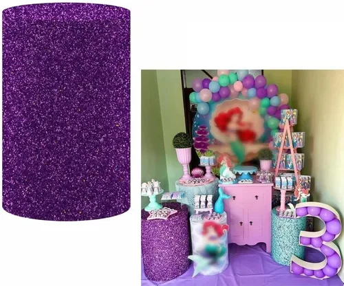 Vista 4 de Cubiertas de pedestal con temática de sirena bajo el agua, cubiertas de pedestal bajo el mar con purpurina azul para baby shower, niñas, decoración