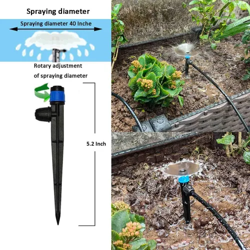 Vista 8 de Sistema de riego por goteo de 160 pies con temporizador de agua para jardín, manguera de agua principal ID 1/2 pulgada 30 pies, 1/4 pulgadas 130