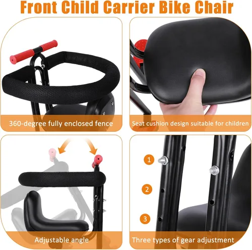 Vista 3 de Brobear Asiento delantero de bicicleta para niños, silla de bicicleta para niños, asiento para niños que acompaña el crecimiento de los niños