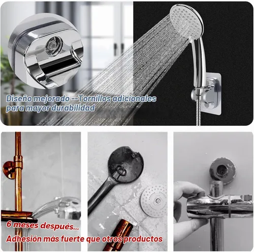 Vista 4 de NearMoon Soporte para cabezal de ducha autoadhesivo, soporte de ducha de mano ajustable, sin perforación, soporte de pared impermeable