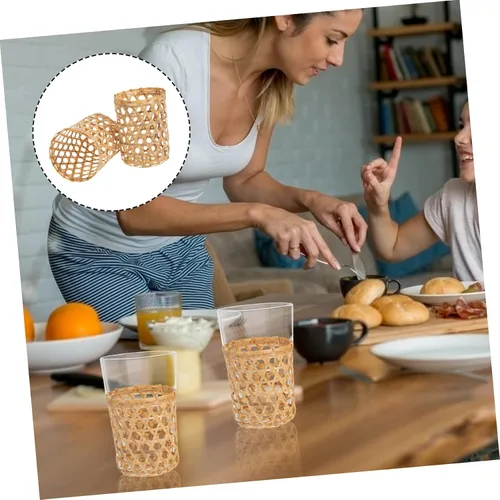 Vista 4 de BESTonZON 2 fundas de bambú para tazas de vidrio, decoración de vidrio, vaso de café, jarrón de ratán, centros de mesa de boda para mesas jarrones a