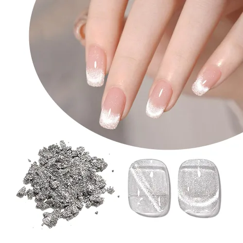 Vista 7 de Polvo cromado para uñas de ojo de gato, polvo cromado para esmalte de uñas de gel, pigmento de efecto ojo de gato plateado para decoración de diseño
