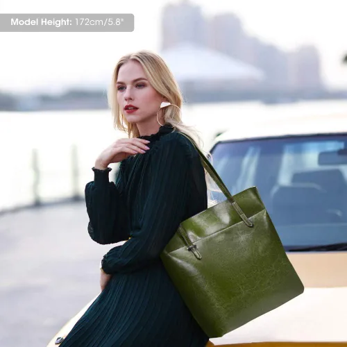 Vista 2 de Kattee Bolso de hombro de cuero genuino vintage para mujer con asas ajustables