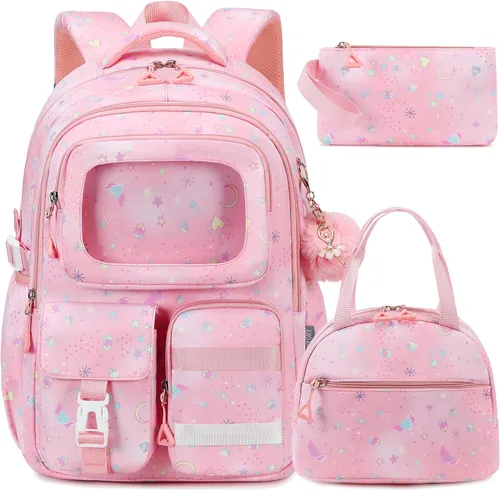 Vista 7 de AO ALI VICTORY - Mochila para niñas con lonchera, mochilas escolares para niños y niñas de escuela primaria y secundaria, lindo juego de mochilas