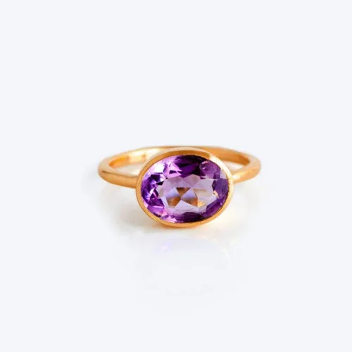 Vista 15 de Oval Birthstone Ring Bezel Set in Vermeil Gold, Sterling Silver, or Rose Gold, Stacking Birthstone Ring [rOMB]