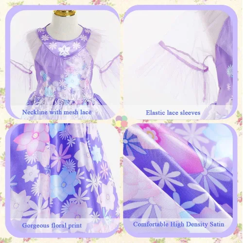 Vista 4 de Vestido de Isabella para niñas disfraz de Encanto ropa de cosplay con accesorios