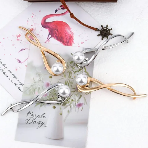 Vista 7 de Ahoney 4 pasadores de perlas para mujer, pinzas francesas 4.2 con perlas elegantes para cabello grueso (plata + dorado)