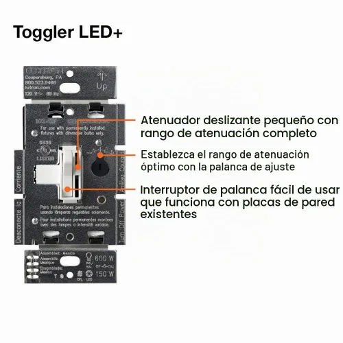 Vista 11 de Lutron Ariadni/Toggler LED+ Interruptor Regulador de Luz para LED Regulable, Halógeno e Incandescente Interruptor Dimmer, 150W, Unipolar/3-Vías