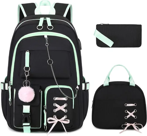Vista 10 de ACESAK Mochilas para niñas, adolescentes y niños de primaria, secundaria, preparatoria, universidad, mochila escolar para niños estudiantes, Negro
