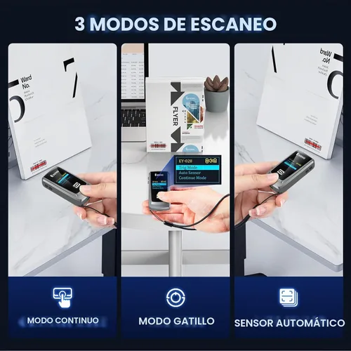 Vista 4 de Eyoyo Mini escáner de código de barras portátil 1D 2D Bluetooth con pantalla LCD