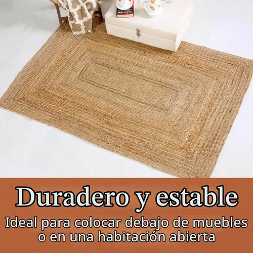 Vista 4 de 1 alfombra de yute natural de 2 x 4 pies, rectangular, tejida a mano