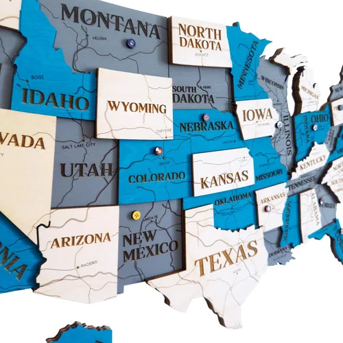 Vista 10 de Mapa de madera de EE. UU. lugares visitados - Mapa de madera de Estados Unidos con pines - Arte de pared decorativo 3D de rastreador de viajes