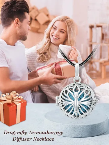 Vista 3 de KZX Collar difusor de aceite esencial para mujer, colgante de bola de aromaterapia, regalo de joyería para madres novias, 7 piezas de rocas de lava