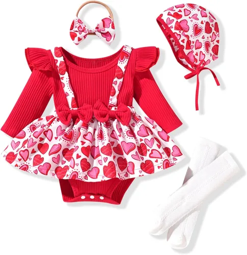 Vista 123 de Unutiylo Ropa de bebé recién nacida prematura con tirantes, traje de otoño e invierno, traje de manga larga con volantes
