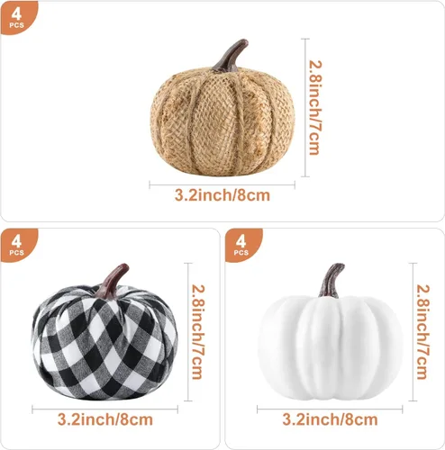 Vista 6 de Ywlake 12 calabazas artificiales de varios tamaños, calabazas artificiales pintables de tela de calabaza falsa blanca para decoración de otoño