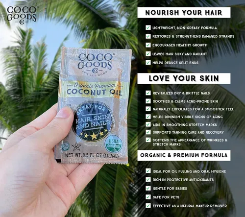 Vista 3 de Coco Goods Co. Aceite de coco orgánico de origen único premium, centrifugadora extraída – Ideal para el cuidado del cabello y las uñas, hidratante