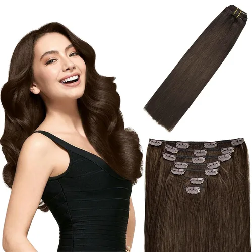 Vista 15 de Extensiones de cabello humano real con broches, 4.23 oz, 7 unidades, extensiones de cabello humano real con clip, de 14 pulgadas, rubio ceniza a