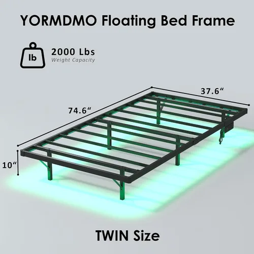 Vista 2 de YORMDMO Base de cama flotante tamaño individual, marco de cama resistente con luces LED inteligentes y estación de carga, cama moderna de plataforma
