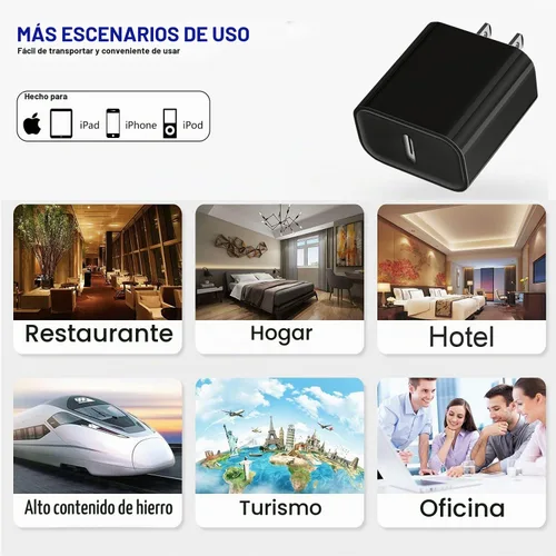 Vista 7 de Paquete de 3 bloques de carga para iPhone 17/16/15, cargador USB C Negro