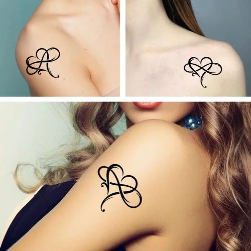 Vista 2 de Diseño de tatuaje, 6 hojas de tatuajes temporales para mujeres y adultos, corazón grande con símbolo de infinito, signo de amor infinito eterno