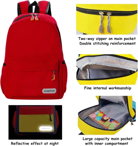 Vista 5 de Mochila para niños de 15 pulgadas, ligera, para escuela primaria, para jardín de infantes, mochila de viaje casual, Rojo