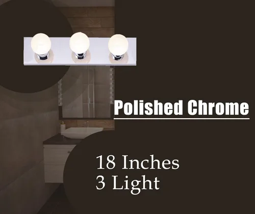 Vista 2 de Lighting - Tira de tres luces para tocador de estilo Hollywood con placas cromadas, accesorios de calidad de salón para dormitorio, baño, vestidor