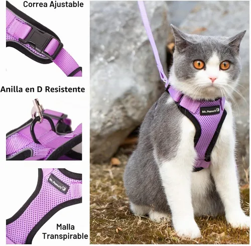 Vista 6 de Mr. Peanut's PurrTrek Arnés reflectante para gatos con correa a juego (extra pequeño, azul)