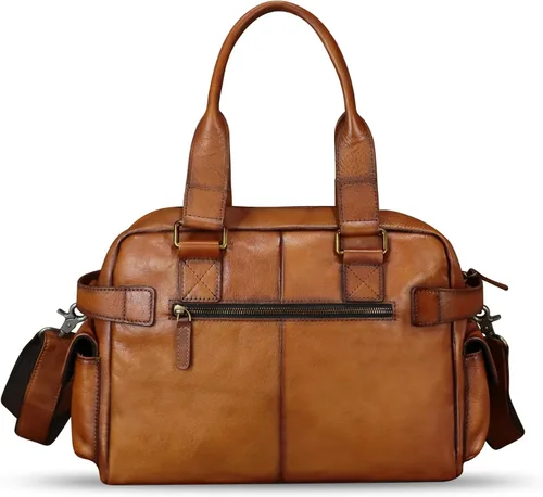 Vista 3 de Monederos y bolsos de cuero genuino para hombres y mujeres, bolso de mensajero de cuero real vintage para hombro