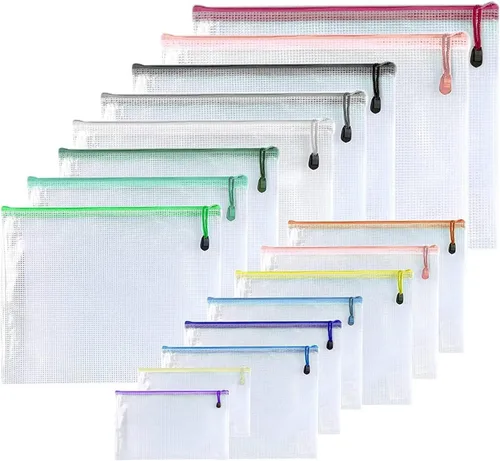 Vista 12 de 16 unidades de 3 x 5 pulgadas, bolsa de malla de plástico con cremallera para documentos, carpetas de archivos con cremallera, bolsas