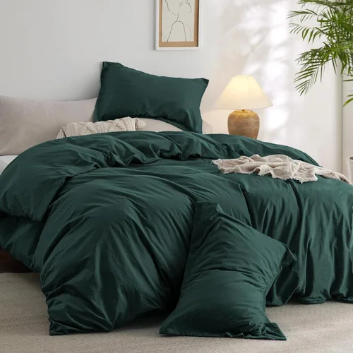 Vista 15 de Bedsure Juego de edredón de tamaño matrimonial, tela de algodón con relleno interior de microfibra, juego de cama suave PureWoven rosa claro