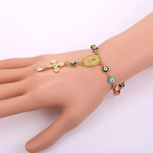 Vista 2 de U7 Christian Bracelets Stainless Steel 18K Gold Plated Cross Bracelet Saint Bendict Bracelet Rosary Bracelets for Men Women