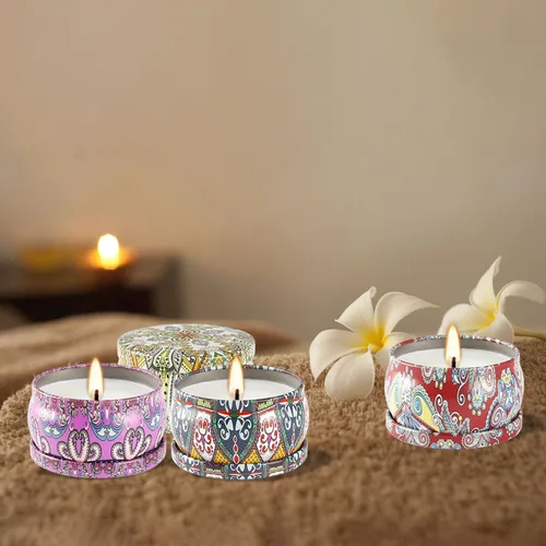 Vista 6 de Set de regalos de velas perfumadas de 24 piezas, velas de Adviento de cera de soja en lata de viaje para el hogar, velas en frasco de 2.5 oz
