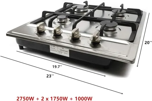 Vista 3 de Estufa de gas Gas Gas GLPG, Quemador de estufa de vidrio templado, 4 quemadores, parrilla de gas integrada (4 quemadores, 23 x 20 pulgadas)