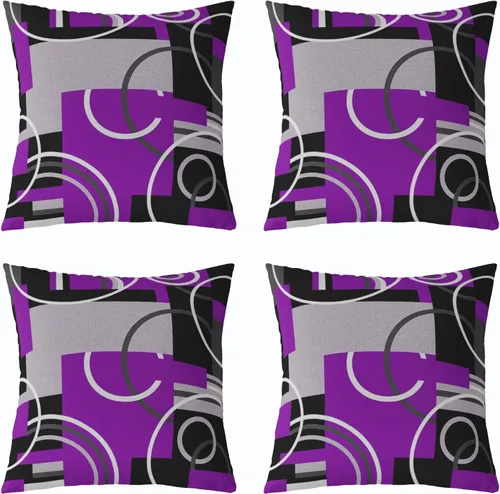 Vista 7 de Juego de 4 fundas de almohada geométricas modernas de turquesa con rayas en gris, negro y azul, cojines decorativos con espirales circulares retro