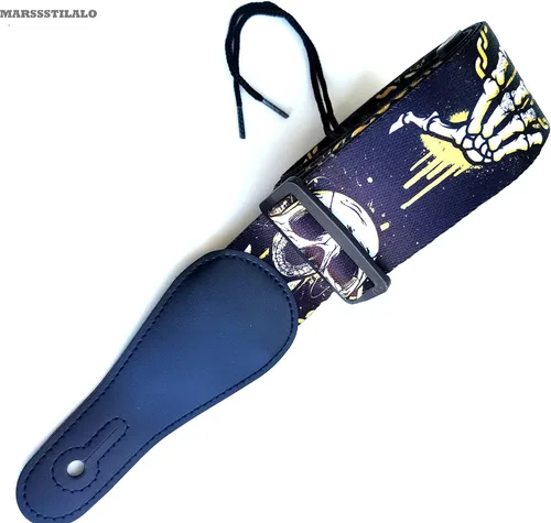 Vista 8 de Correas de guitarra clásica profesional de 2 pulgadas Cool Skull Impreso Polyster Soft Electric Bass Strap (amarillo)