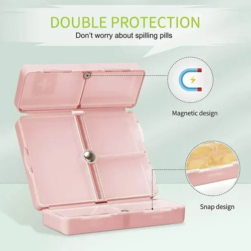 Vista 2 de Pastillero portátil con 7 compartimentos, organizador de píldoras plegable para viajes, pastillero diario portátil, farmacia de bolsillo con Beige