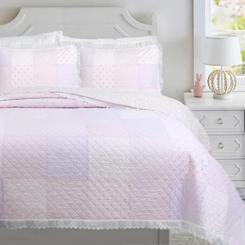 Vista 12 de [Usado] Juego de ropa de cama de algodón de 6 piezas con estampado de corazones, mariposas y lunares, a rayas, rosa, morado, blanco, de algodón
