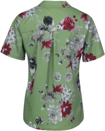Vista 4 de LISTHA Blusa floral de verano para mujer, con bolsillo, manga corta, botones, cuello en V