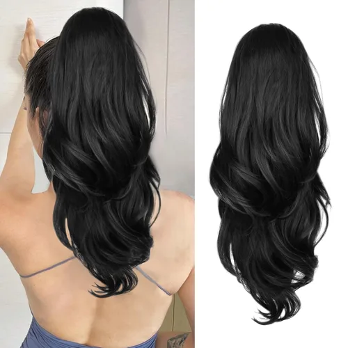 Vista 38 de Extensión de cola de caballo rubio, extensión de cola de caballo con cordón de 20 pulgadas para mujeres, extensiones de cabello de cola de caballo