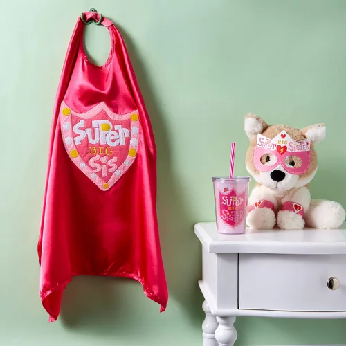 Vista 4 de C.R. Gibson Pink 'Big Sister' Superhero Cape Children's Costume, 3pc, 22'' L