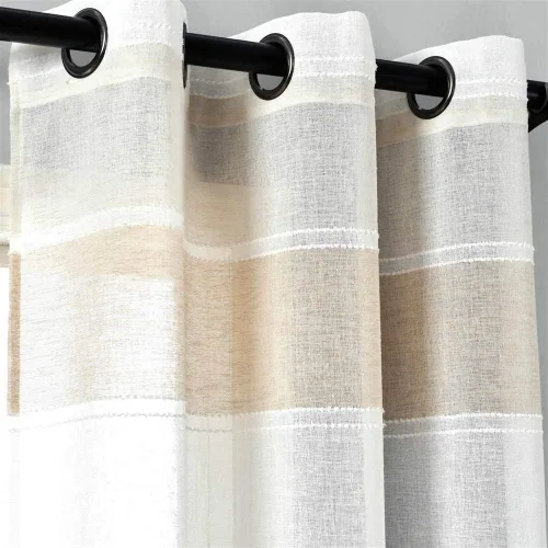Vista 3 de Lush Decor Par de paneles de cortinas transparentes con ojales y textura beige para ventana (84 x 38 pulgadas)