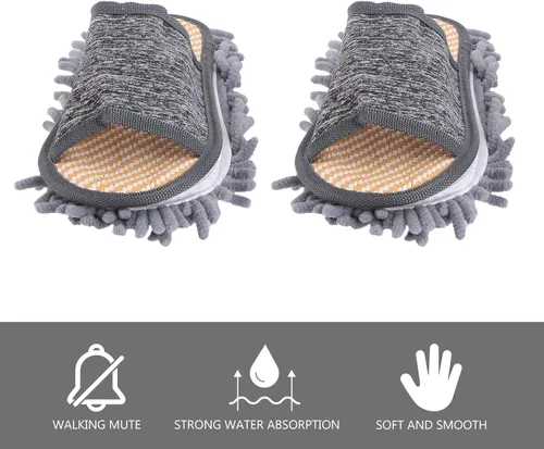 Vista 13 de Zapatillas de limpieza de pisos de microfibra, zapatos lavables para limpiar el polvo, zapatos de trapeador desmontables para limpieza de pisos