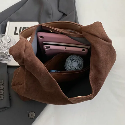 Vista 5 de Bolsos de ante modernos para mujer Bolsos de trabajo Bolsos de ante retro Bolso de mano holgado para viajes Bolso de oficina Bolso universitario 2025