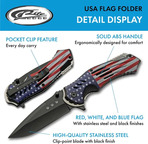 Vista 2 de SZCO Supplies 300552-US American Flag Assisted Open Liner Lock Edc Cuchillo plegable, rojo/blanco/azul, 8 pulgadas de longitud